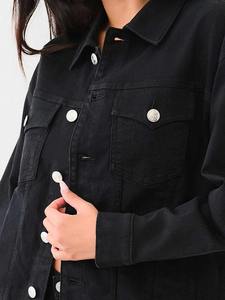 Veste en jean réversible décontractée pour femmes du fabricant 100% coton motif solide bouton Logo décoration hiver lavé - Product Image 3