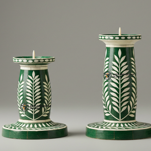 Indian Supplier Offers Handmade <b>Green</b> Bone Inlay Christmas <b>Candle</b> Stand Set Floral Pattern Decorative Candlestick - Product Image 3