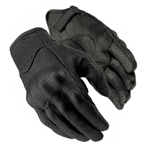 Gants courts en cuir perforé noir pour hommes avec protection des articulations Gants courts unisexes de moto de course automobile - Product Image 1