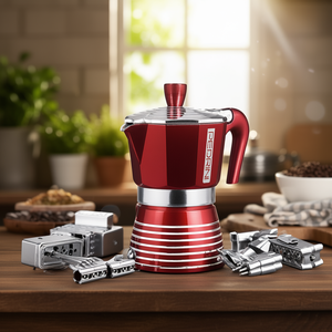Cafetera Pedrini de Aluminio para 6 Tazas, Cafetera Espresso Roja para Estufa - Product Image 3