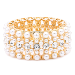 Bracciali e braccialetti eleganti con perle placcati oro di colore bianco - Product Image 2
