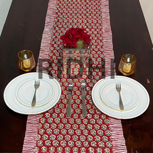 Chemin de table en coton rouge floral Cosmos chocolat, personnalisable, de haute qualité, imprimé à la main, pour table à manger, événements de mariage - Product Image 2