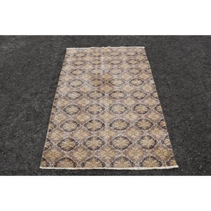 พรมสไตล์ตุรกีโบราณสีน้ำตาลเบจ3.7x5.6ฟุตวัสดุขนสัตว์หนุนหลังสำหรับห้องนั่งเล่นห้องนอนวัยรุ่น - Product Image 1