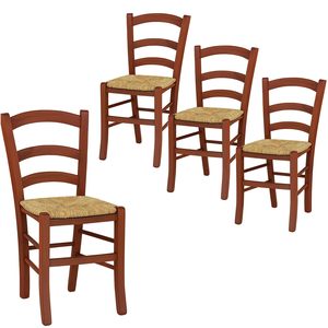 Sedia tradizionale color noce scuro con sedile in paglia di dimensioni 43x42x86 cm per uso domestico - Product Image 1