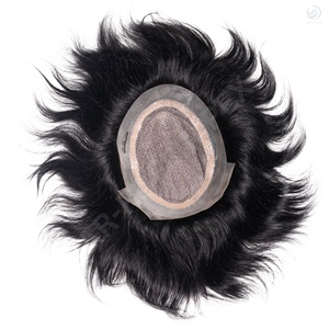 Peluquín de pelo liso Remy indio humano 100% para hombres, postizo con cierre de Base de seda de buena densidad - Product Image 2