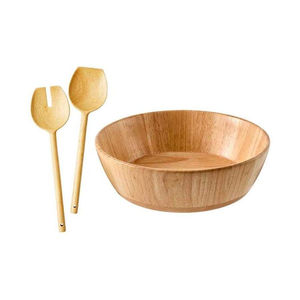 Ensemble de 3 bols à salade en bois d'acacia écologiques, grand bol avec cuillère et fourchette assorties pour la cuisine - Product Image 1