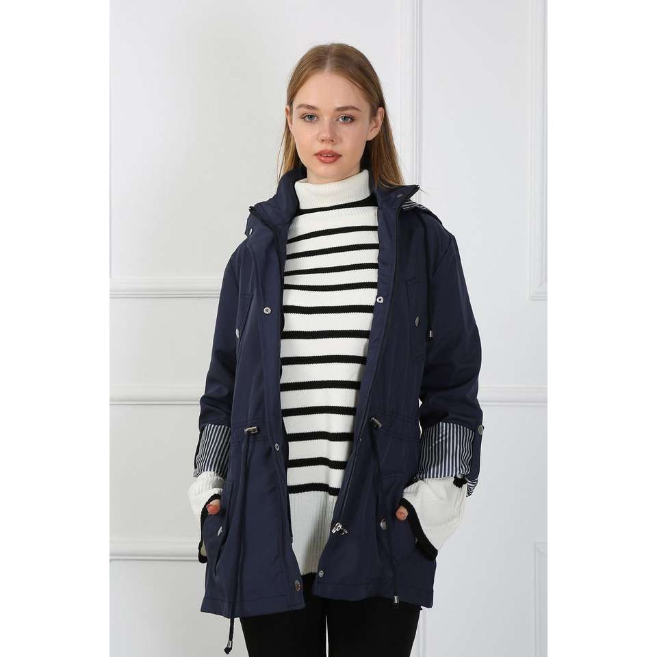 Women's Blue Hooded Waterproof Raincoat