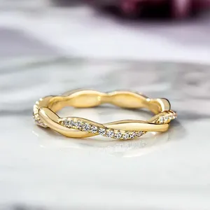 18KT ของผู้หญิงอินฟินิตี้เครื่องประดับทองคำสีเหลืองละเอียดรูปทรงเรขาคณิตแสนโรแมนติกแหวนแต่งงานรูปไข่เพชรของขวัญหมั้น - Product Image 6