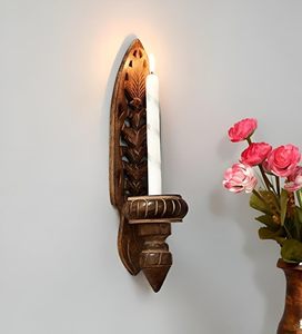 Portavelas de Pared de Madera de Mango para Velas de Té, para Sala de Estar, Dormitorio y Regalos, Decoración del Hogar, Acabado Color Nogal - Product Image 1