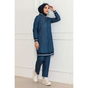 ชุดเซ็ตสองชิ้นผ้ายีนส์สีน้ำเงินเข้มแบบมีริบบิ้น สำหรับผู้หญิง ทรงขาบาน เสื้อลำลองเข้ารูป กางเกงขาสั้นทรงสกินนี่ ไซส์ XS/XXS สำหรับฤดูร้อนหรือฤดูใบไม้ร่วง - Product Image 1