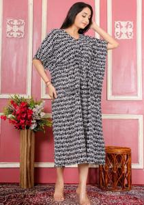 Bán buôn bông voi in vải kaftan với dây rút Tie eo caftan Hippie phong cách dài kaftan áo dài bãi biển mặc giản dị - Product Image 4