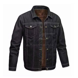 Men Winter 100% Cotton Eco-Friendly Breathable Quick Dry Jeans Jacket Casual Long Sleeve <b>Covered</b> <b>Button</b> Front Streetwear Fashion - Product Image 3