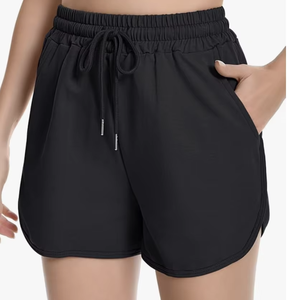 Shorts de détente en coton du Bangladesh pour femmes, shorts de survêtement décontractés à ourlet arrondi, cordon de serrage, jersey, shorts de sport avec poches - Product Image 1