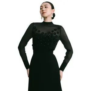 Элегантный черный плиссированный топ LUNA 35% Шелковый 65% хлопок Модная одежда Сделано во Вьетнаме привлекательные женские блузки и рубашки длинная юбка