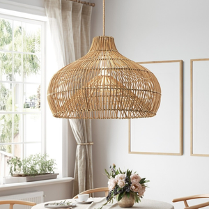 Lámpara colgante de pantalla de ratán estilo granja de diseño moderno y francés con pantalla de bambú Made in Vietnam Iluminación de techo - Product Image 1