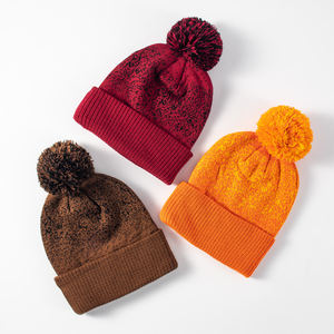 Conjunto de gorro de punto moteado personalizado con pompón, gorro de invierno acrílico con puño doblado para hombres y mujeres, moda Unisex - Product Image 4