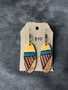 FAIT À LA MAIN COEUR Feuille D'or Noir Blanc Résine Coeur Forme Boucles D'oreilles Carré Rond Géométrique En Bois Résine Boucles D'oreilles - Product Image 5