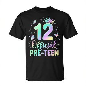 T-shirt ufficiale Pre-N per ragazze di 12 anni, t-shirt promozionale per il 12° compleanno per ragazze - Product Image 2
