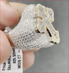Sterling Solid 925 Silver Moissanite Fully <b>Iced</b> Out Diamond Cross <b>Ring</b> for Men's and Women's Fashion Jewelry - Product Image 3