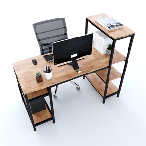 Integrated Bookshelf <b>Computer</b> <b>Desk</b> with Iron Frame and Rubber Wood COD68050 - Product Image 4