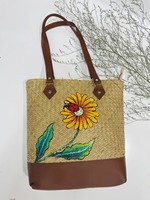 Koleksi Tas Tangan Mewah Buatan Tangan Ramah Lingkungan Dua Tali Rumput Sedge Ritsleting Alami Hiasan Bunga Cantik