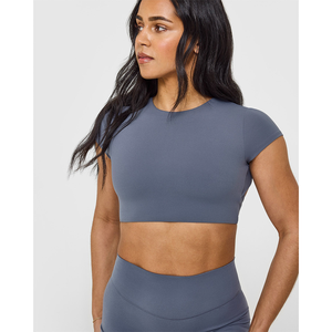 New Summer Granite Blue Women's <b>Crop</b> <b>Top</b> Breathable Soft And Stretchy Print Cotton Short Sleeve Workout <b>Crop</b> <b>Top</b> Tees for Women - Product Image 1