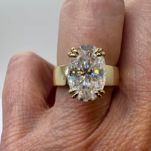 Bague moderne en moissanite de couleur D, taille ovale, VVS, argent 925 original avec bande large plaquée or, cadeau de fiançailles, promesse, mariée - Product Image 1