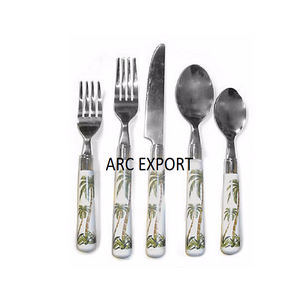 El último juego de cubiertos decorativos modernos con estilo pulido brillante plateado con soporte de diseño de hojas Juego de cubiertos a bajo precio - Product Image 2