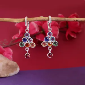 "Colorful Gemstone Silver <b>Drop</b> <b>Earrings</b> for Women's <b>Fashion</b>" - Product Image 3