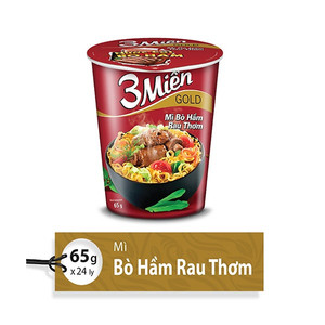 บะหมี่กึ่งสำเร็จรูป 3Mien รสเนื้อตุ๋นผักหอม 65 กรัม แบบถ้วย แพ็ค 24 ถ้วย ผลิตในเวียดนาม - Product Image 4