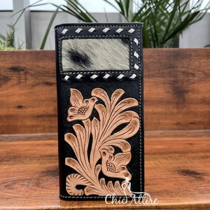 กระเป๋าสตางค์ใบยาวสำหรับผู้ชายหนังแท้อุปกรณ์ลายดอกไม้สำหรับ2025 - Product Image 1