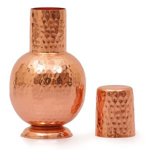 Metal <b>Wave</b> Modern Design Hammered Copper Bottle Matt Finished Barware Kitchen Sustainable Direct Drinking Water Tumblr Style Lid - Product Image 1