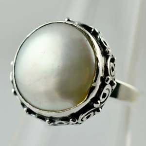 925 Sterling <b>Silver</b> Coin Pearl <b>Ring</b> Handmade Boho <b>Statement</b> Promise for Women June Birthstone Freshwater Pearl Jewelry - Product Image 6