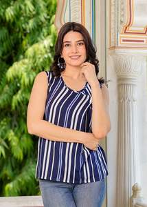 Femmes décontracté rayonne taille longueur sans manches col en v haut régulier ajusté rayure imprimé cheville longueur motif décoration un ensemble - Product Image 2