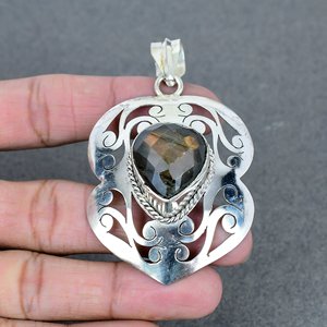 Colgante clásico hecho a mano, joyería de plata 925 sólida para mujer, colgante de estilo bohemio de topacio ahumado de Latón chapado en plata, regalo - Product Image 2