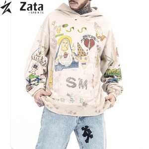 Hiver Mode Hommes Distressed Graphic Pullover Hoodie DTG Print Torn Hip Pop Custom Logo Full Size Custom Colors - Product Image 6