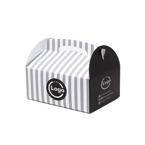 Boîte en carton rigide Happy Food avec poignée 14x17x12 cm blanche - Personnalisée en matériau recyclé, élégante et rectangulaire - Product Image 2