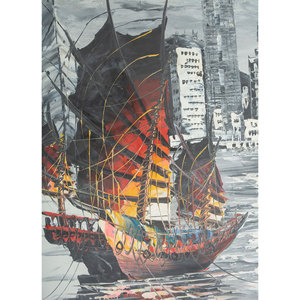 Tapisserie murale et tapis Jaipur en toile gris et noir de style contemporain, design américain par Painting - Product Image 2