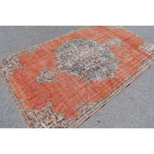 พรมสไตล์ตุรกีแนววินเทจดีไซน์คลาสสิกสีส้มสีฟ้า5.1 x 8.8ft งานเย็บปะวัสดุผ้าขนสัตว์แผ่นรองหลังยาง - Product Image 2