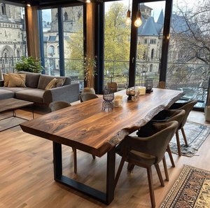 Mesa de comedor de borde vivo cuadrada moderna personalizada uso doméstico de hotel de madera maciza de nogal - Product Image 2