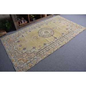 4.8x8.6 ft Vintage Large Rug, <b>Yellow</b> Brown Turkish Ombr <b>Wool</b> Rug - Product Image 2