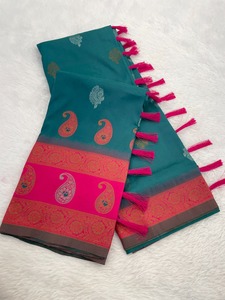 Sari de seda suave estilo Kanjivaram tradicional indio última blusa de lujo exclusiva Festival de bodas nupciales étnicas ropa impresionante - Product Image 6