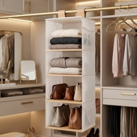 Étagères de rangement suspendues en bois d'ingénierie moderne à 5 niveaux, design robuste et pliable pour armoires, placards, organisateur de vêtements