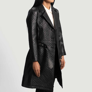 Abrigo de cuero transpirable para uso en exteriores para mujer, el más nuevo estilo de abrigo, color sólido, el mejor diseño, logotipo personalizado, color, abrigo largo de cuero - Product Image 2