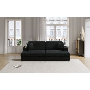 Sofá cama seccional tipo chaise longue de pana extragrande de 86.5 pulgadas con dos puertos USB, dos portavasos, dos compartimentos, completamente nuevo - Product Image 6