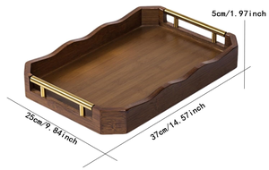 Bandeja DE SERVICIO DE MADERA hecha a mano con asas de metal Bandeja de mesa de centro decorativa rectangular para alimentos, bebidas y decoración del hogar - Product Image 2