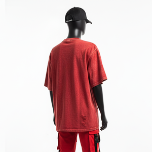 T-shirt ample pour femme en jersey de coton premium 220 GSM, délavé à l'acide, imprimé graphique rouge, logo personnalisé, T-shirt en coton pour femme - Product Image 5