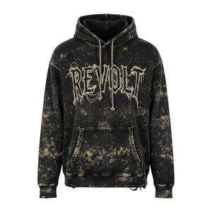 2025 otoño más vendido Vintage lavado ácido sudaderas de gran tamaño personalizado azul marino lavado Sudadera con capucha para hombres 100% algodón ganchillo - Product Image 4