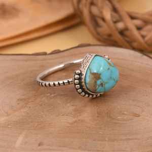 Kingman turquesa corazón anillo de plata esterlina Boho declaración joyería hecha a mano suroeste anillo de piedras preciosas regalo único para ella - Product Image 6
