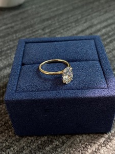 แหวนเพชร14K สีทองตามหลักจรรยาบรรณสำหรับการหมั้นงานแต่งงานแหวนเพชรทรงวงรีแบบคลาสสิก - Product Image 5